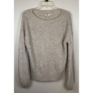 BODEN Francesca Oatmeal Mohair Blend Sweater Small Eyelash Fuzzy Balloon Sleeve